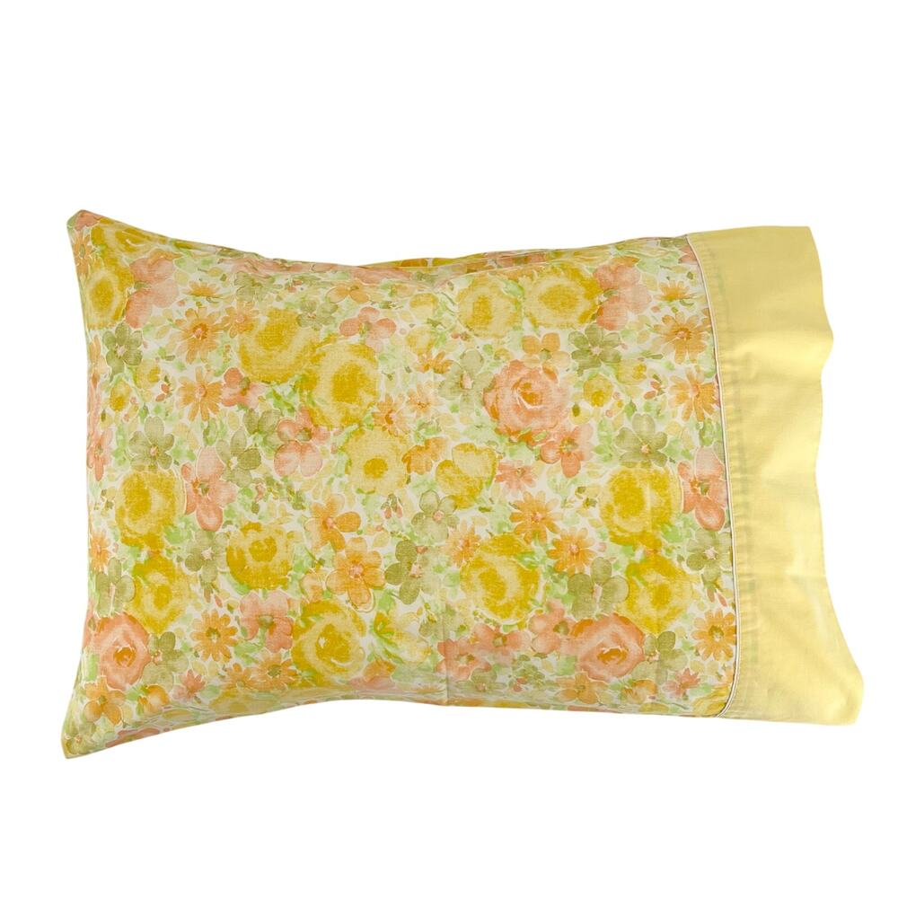 70s yellow cottagecore floral pillowcase Utica 1970s vintage